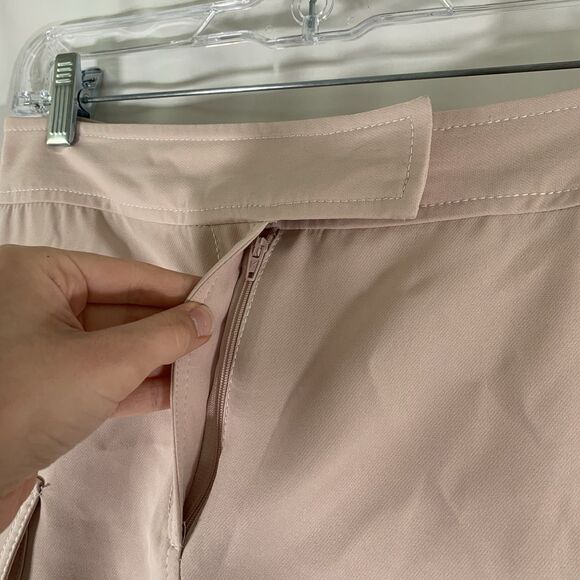 Topshop Midi Skirt Women's 6 Light Pink Split Front Pockets Button Zip - Picture 4 of 9